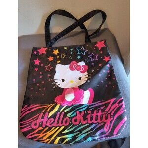 Hello Kitty Sanrio Rainbow Tote Bag Stripes and Stars Sanrio Black Handbag